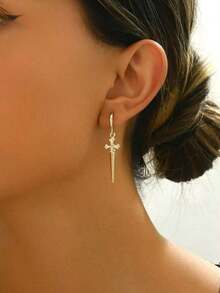 1 Pair Vintage Fashionable Women's Earrings, Minimalist Sword Design, Suitable Daily Wear And Formal Events - 金子 - 查看 2