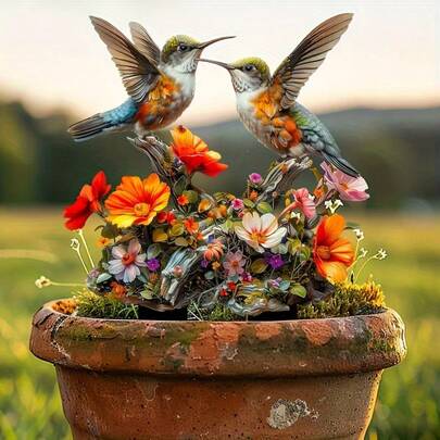 2 Stücke Schelm Vogel Garten Deko Boden, Topfpflanze und Garten Hof Außendekoration, Jahrestags Geschenk, Boho Stil Garten Accessoires Kranz Deko, Tischdekoration, Bonsai Deko