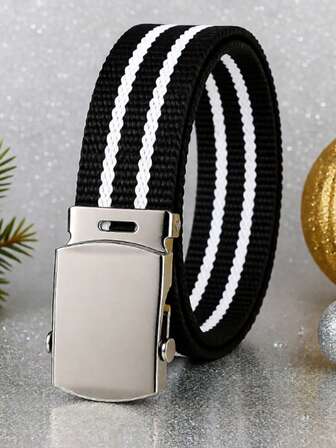 1 Piece Silver Buckle Canvas Men's Casual Waistband, Minimalist And Versatile Multi-Function Non-Stretch Quick-Release Convenient Buckle Waistband Suitable For Daily Commuting, Sports, Outdoor Travel, And More.