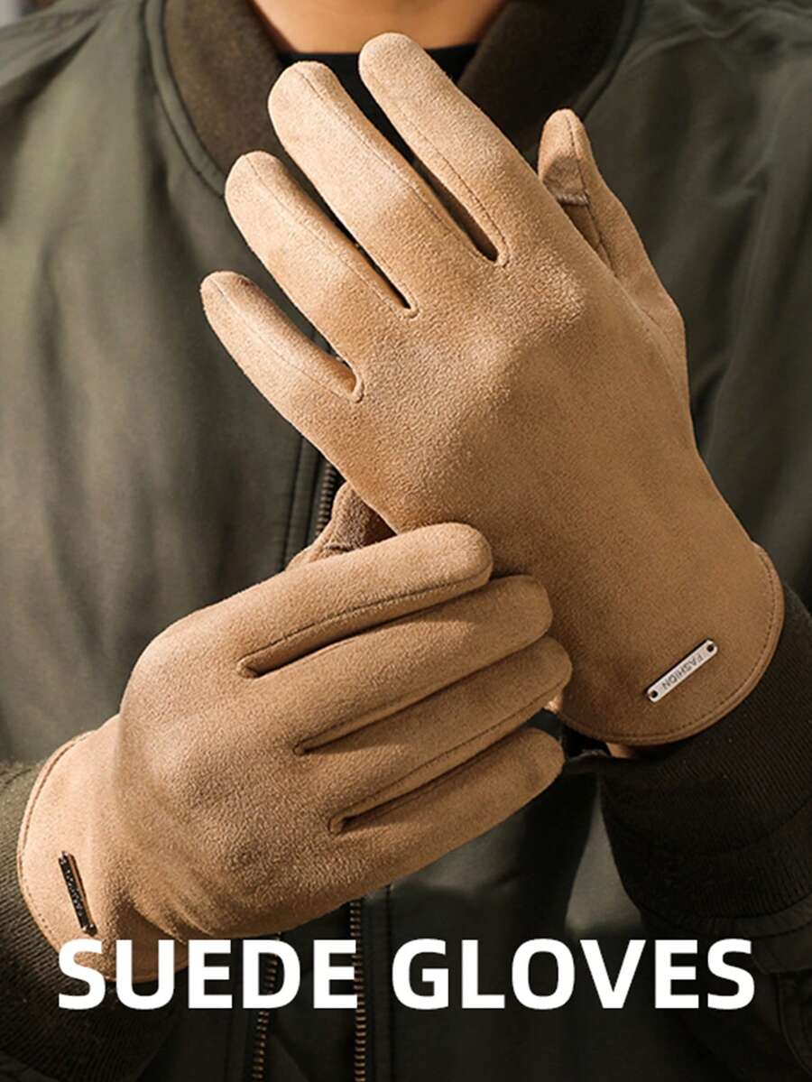 1 Par de Luvas de Inverno, Luvas Térmicas Revestidas de Camurça Quentes para Tela Sensível ao Toque para Homens, Ciclismo ao Ar Livre, Antiderrapante