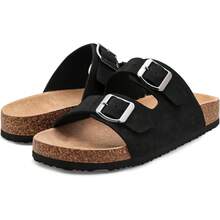 GETAC CHANCLAS MUJER, SANDALIAS HOMBRE con Plantilla de corcho Suela Antiderrapante EVA PANTUNFLAS Unisex, Broche hebilla con Correas ajustables Cómodas estilo casuales playa. - Gris pardo - Ver 2