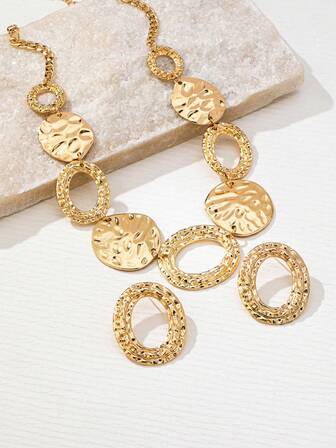 3 件时尚优雅的同心圆首饰套装，包括项链和耳环，适合女性日常、派对和活动佩戴