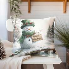 1 buc. Față de pernă decorativă cu model drăguț de om de zăpadă (inserția de pernă nu este inclusă), față de pernă imprimată pe o singură față, moale și confortabilă, potrivită pentru dormitor, sufragerie, canapea, decorare de petrecere