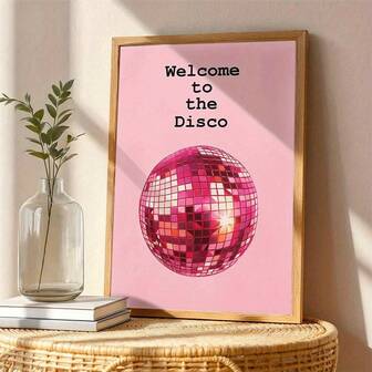 1pc Disco Ball Art Poster - Retro Disco Party Decor With Pink Mirror Ball - Canvas Print Wall Art In Pink - For Living Room, Bedroom, Kitchen, Bathroom - Easy Hanging Home Decoration Gift For Disco Theme Parties & Mid-Century Modern Decor, Disco Ball Decor, Bedroom Artwork, Design, Vibrant Print Quality, Durable Material, Interior Designers No Frame