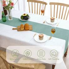 Mantel rectangular de algodón y lino con textura, mantel con patrón de rombos tejido jacquard para comidas y fiestas - Verde - Ver 3