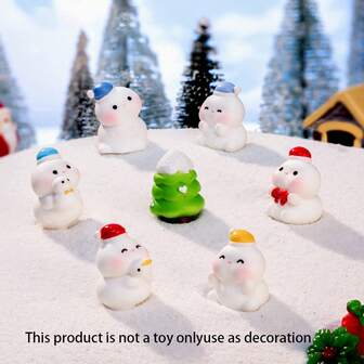 7pcs/1set Creative Christmas Tree Snowman Resin Crafts Micro-Landscape Snow Landscape Desktop Decoration Accessories Suitable For Home Office Holiday Desktop Decoration