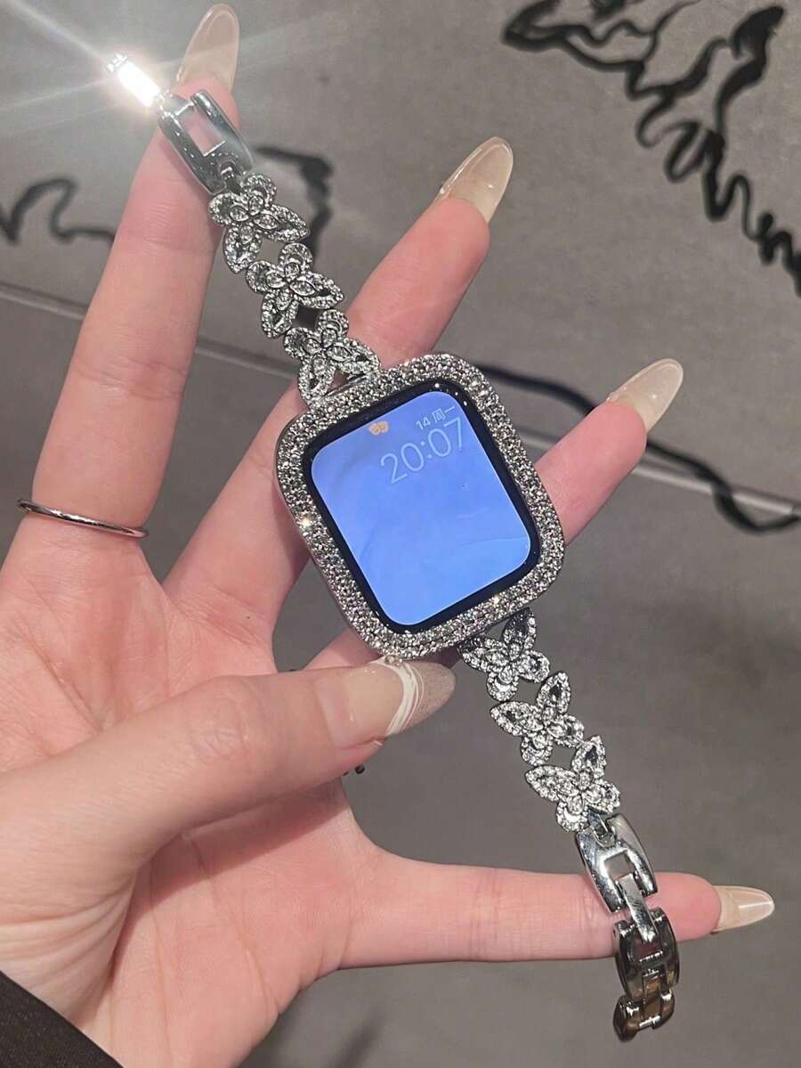 1 件金属蝴蝶钻石时尚优雅女士表带兼容 Apple Watch 表带 38/40/41/42/44/45/46/49 毫米兼容 Apple Watch 表带系列 Ultra/SE/10/9/8/7/6/5/4/3/2/1 女士男士