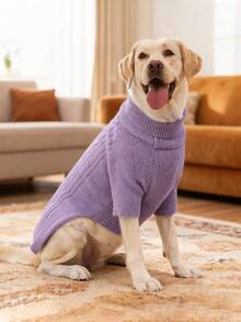 1 件经典宠物毛衣柔软舒适针织衫，适合中小型犬和猫咪，高领设计，弹性保暖，小狗冬季服装 - 紫色 - 查看 10