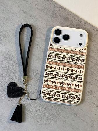 1pc Minimalist Retro Personalized Cat Stripe Pattern Waterproof Anti-Fall Anti-Slip High-Quality Litchi Texture 3D Matte Soft Phone Case + Fashionable Heart-Shaped Faux Leather Lanyard Strap Bracelet, Compatible With Apple, Phones, Great Gift For Friends, Family, Couples, Birthday, Holidays