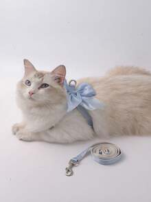 1 Set LANGXINGCS Cute Cat Harness And Leash, High-End Fashion Escape-Proof Cat Leash, Bow-Knot Design Cat Chest Strap, Soft & Comfortable Fitting Pet Harness, Suitable For Outdoor Use Of Medium And Small Cats - Multicolor - View 4