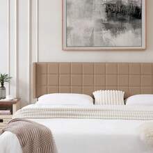 VECELO Adjustable Linen Queen Headboard With Wingback, Tufted Upholstered Design For King Or Queen Bed, Nailhead Trim,Beige - 米色 - 查看 5
