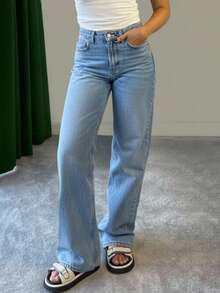 MYOURSA Casual Vintage Washed Loose Straight Leg Jeans - Light Wash - View 1