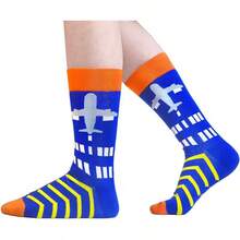 Men's Funny Novelty Crazy Pattern Dress Socks For Gifts - Green/Black/Navy Blue/Blue/Multicolor Airplane-4m - View 11
