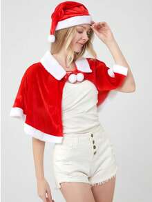 1pc/2pcs Christmas Cape Style Santa Claus Cape With Santa Hat, Suitable For Christmas Role-Playing, Dressing Up, Accessories, Masquerade, Party Cape Props: Seasonal Celebrations, Holiday Outfits, Holiday Clothing, Holiday Outfits, Comfortable To Wear, Durable Structure, Clothing Accessories, Party Props, Holiday Shoppers, Event Organizers - Red - View 13
