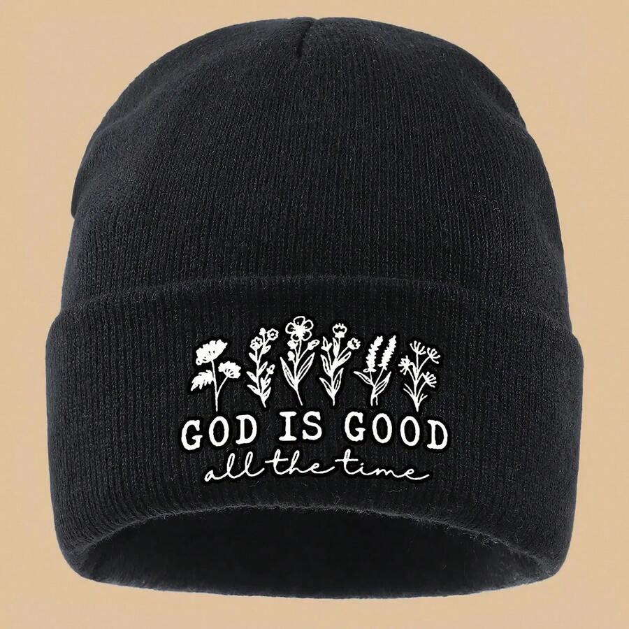 1pc "GOD IS GOOD All The Time" English And White Floral Printed Cap, Lightweight, Comfortable, Stylish, And Beautiful.A Vintage Cap For Truck Drivers, Unisex For Work And Commuting, Warm Hat For Couples, Suitable For Sports Events, Fitness - Army Green - View 1
