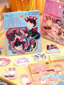 30 件猫主题贴纸包，自粘，可爱宠物设计，适合剪贴簿和日记 - 彩色 - 查看 5