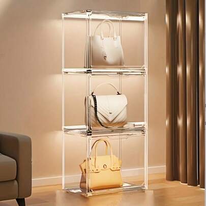 Luksusowy, przezroczysty akrylowy organizer do przechowywania – pyłoszczelna i odporna na wilgoć gablota na perfumy i artykuły gospodarstwa domowego, regulowane półki, nie wymaga zasilania