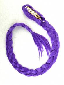 1 Bộ Tóc Giả Cosplay Anime Kpop, Tóc Giả Halloween Chịu Nhiệt Dành Cho Nữ: 1 Tóc Giả Ngắn Thẳng Màu Tím Pha + 1 Tóc Đuôi Ngựa Bện Kẹp Dài 46 Inch - Màu tím - Xem 3