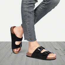 GETAC CHANCLAS MUJER, SANDALIAS HOMBRE con Plantilla de corcho Suela Antiderrapante EVA PANTUNFLAS Unisex, Broche hebilla con Correas ajustables Cómodas estilo casuales playa. - Gris pardo - Ver 5