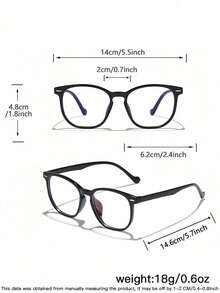 一副男士休闲基础款纯色方形时尚眼镜，适合日常阅读、校园生活穿搭和通勤上班。