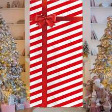 Christmas Door Cover Decoration Creative Diagonal Stripes Letter Large Bow Pattern Holiday Front Door Wrap For Home Party Decor - Red - View 6