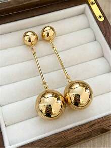 1 Pair Metal Ball With Long Tassel Drop Earrings, Exaggerated Vintage Jewelry Earrings Gift For Women - 銀色 - 查看 4