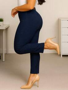 Pantalón de Vestir para Dama con Cinturón. Tela Strech. Ajuste Perfecto Push Up - Azul Marino - Ver 3