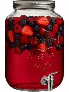 Dispensador de bebidas vintage, dispensador de agua de vidrio, vitolero de vidrio con etiqueta negra y tapa (8 litros con base) - 8 L sin base - Ver 1