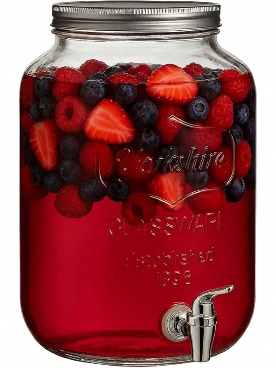 Dispensador de bebidas vintage, dispensador de agua de vidrio, vitolero de vidrio con etiqueta negra y tapa (8 litros con base) - 8 L sin base - Ver 1