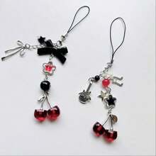 Original Sweet And Cool Girl Y2K Personalized Harajuku Cherry Bow Mobile Phone Chain, Goben Pendant Pendant - A - 查看 9