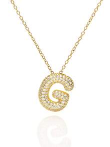 1pc Fashionable Luxurious Copper Inlaid Zirconia Letter A-Z Pendant Necklace, Jewelry Necklace For Women, Suitable For Daily Wear And Party/Holiday Style, Valentine's Day Couple Gift