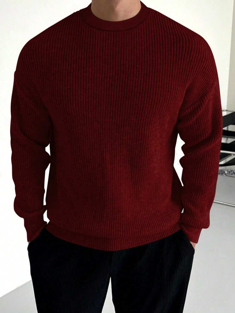 Men's Fashionable Casual Solid Color Sweater - Burgundy - View 1
