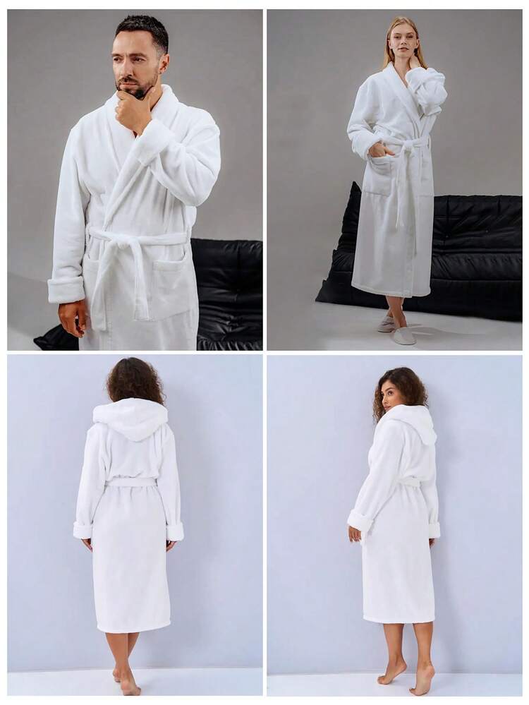 1 pieza Bata de baño unisex de unicolor, bata de hotel, se puede usar como toalla, bata, con capucha o solapa, disponible en varios colores, adecuada para el hogar, hotel, baño, fiesta, piscina, picnic, todas las estaciones, decoración del baño, regalo, bata de baño, accesorios de baño, regalo del Día de San Valentín - bata de baño de lana coral - Añade 6