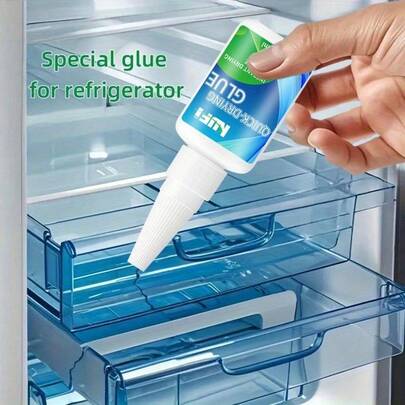 20 ml Colle super transparente à séchage rapide, résistante aux basses températures et non détachable, convenant à l'ABS/PVC et autres matériaux, applicable pour les plateaux de réfrigérateur, les supports de tiroir, les glissières, les joints de porte et la réparation de porte en verre