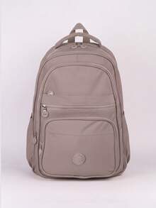 Large School Backpack For Notebook Pink Resistant Multiple Pockets Work Nylon Reinforced School College - Beige - View 1