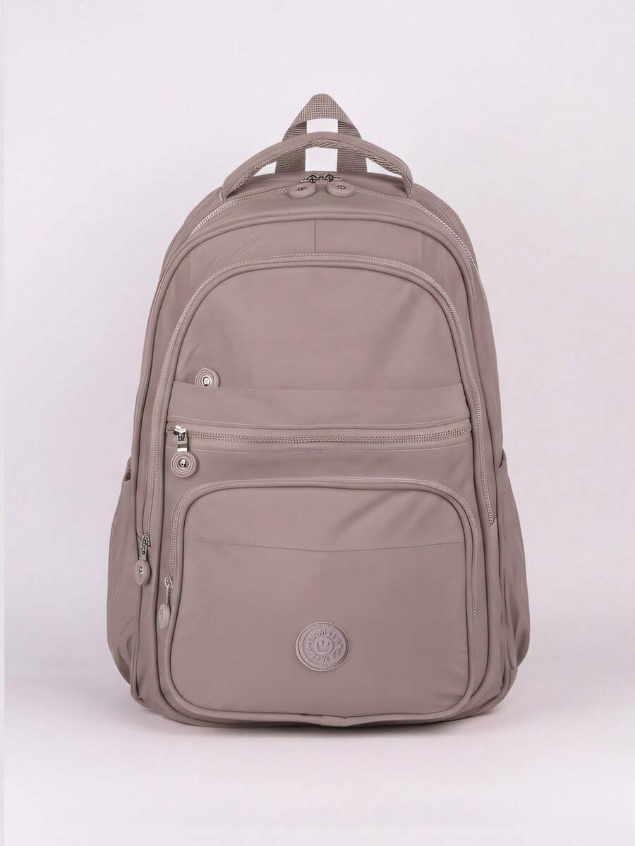 Large School Backpack For Notebook Pink Resistant Multiple Pockets Work Nylon Reinforced School College - Beige - View 1