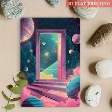 2D Flat 1pc, Cosmic Portal Metal Sign, 8x12 Inch Iron Wall Decor, Fantasy Space Aesthetic, Ideal For Galactic-Themed Rooms And Astronomy Enthusiasts, Unique Gift, Astronaut Decor, Perfect For Room Decor - White - View 2