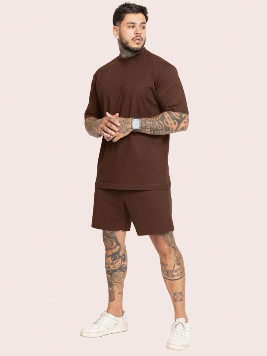 Kit Set T-Shirt Shorts Sweatshirt Cotton Style Stylish Foreign Blogger End Of Year Christmas Promotion - Rust Brown - View 1