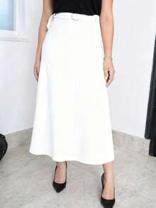 Long Skirt With Belt Zipper With Belt - White - View 1