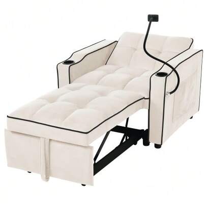 3-In-1 Pull-Out Single Sofa Bed - With Cup Holders And Phone Holder, Sofa Lounger, Sleeping Chair, Armchair, Perfect For Small Spaces, 83*167*76cm
