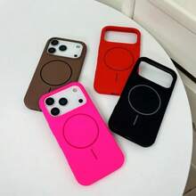 奢华磁吸液态硅胶手机壳，兼容 17 Air 16 15 14 13 12 17 Pro Max Plus，亮面荧光软壳，春季礼物 - 卡其色 - 查看 7