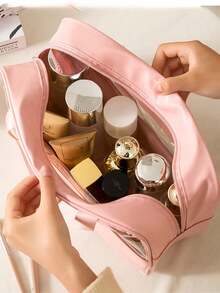 Transparent PVC Toiletry Bag,Large Capacity Makeup Bag, Multi-Functional PVC Toiletry Bag,Waterproof Travel Organizer Bag ,Travel Essential,Holiday Essentials For Winter And Fall For Vacation,For Cosmetics, Skincare, Makeup Brushes, Perfume, Suitable For Beach, School, Bathroom, Holidays, Mother's Day, Christmas, Gift For Mom Wash Bag For Travel For Bathroom For Women