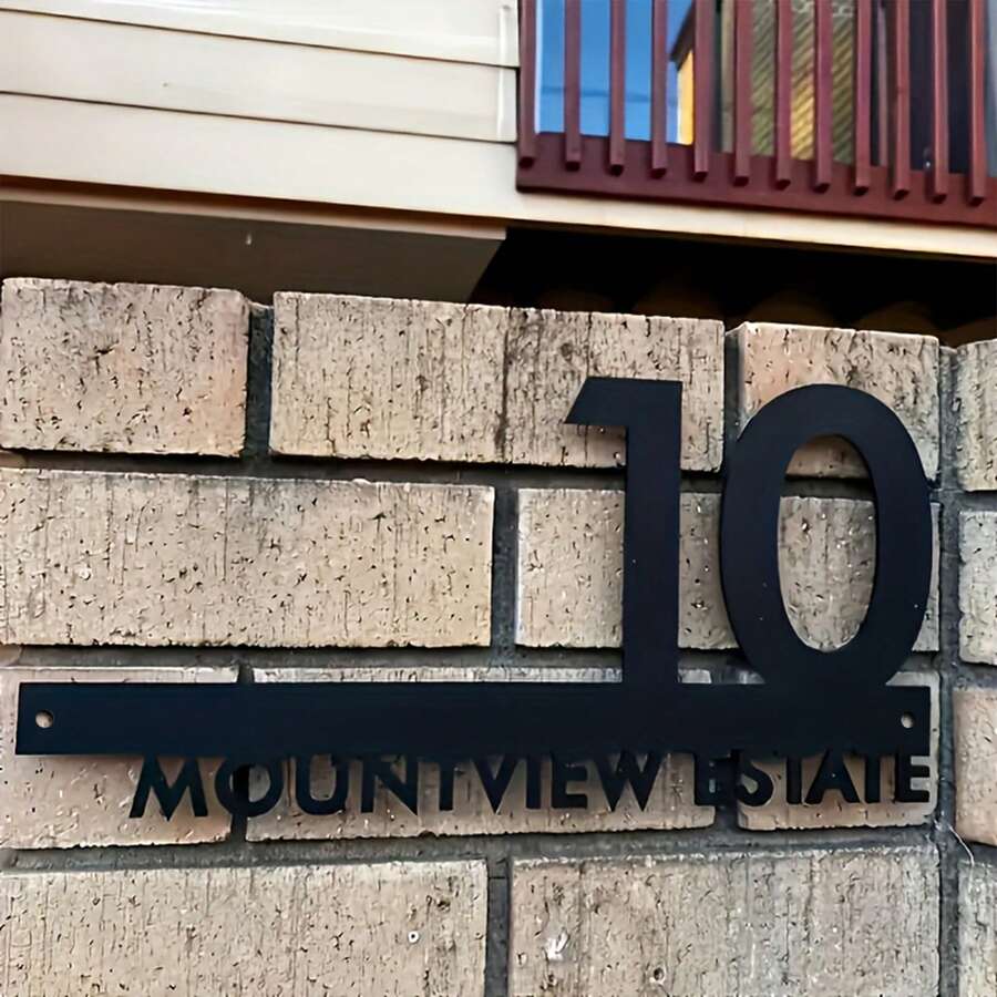 1pc Customizable Laser Cut Metal Address Plaque - Modern Outdoor House Number Sign, With Mounting Holes And Screws, No Battery Required, Weather-Resistant Wall Art, Suitable For Home And Garden Metal Yard Decor,Garden Decor, Custom Metal Sign - Black - View 1