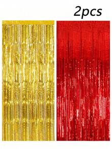 2 件/包铝箔窗帘背景银色金属丝箔流苏窗帘照片展位道具适用于生日婚礼订婚派对单身派对圣诞节节日庆祝派对装饰