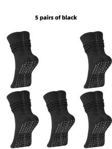 3双装男女通用冬季瑜伽袜，时尚宽松袜口设计，全脚硅胶防滑减震，适合舞蹈、普拉提、瑜伽、室内健身，返校礼物之选，防滑袜 - 彩色 - 查看 17