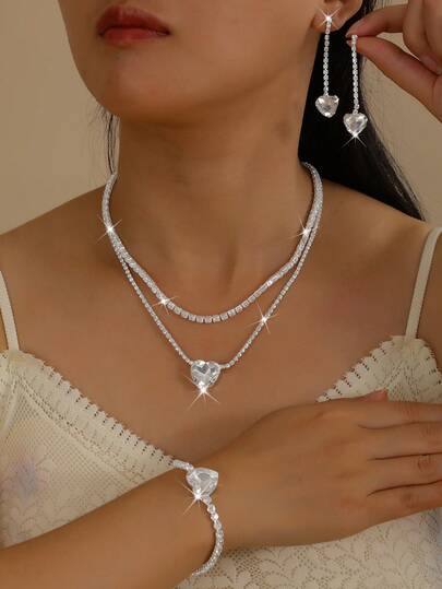 3 قطع مجموعة قلادات للنساء، تتميز بتصميم جميل بشكل شرابة قلب، قلادات قابلة للتعديل، إكسسوارات فستان للعطلات والاستخدام اليومي وأطقم العروس وأزياء هالوين وهدايا عيد الميلاد وحفلات الأعياد المختلفة