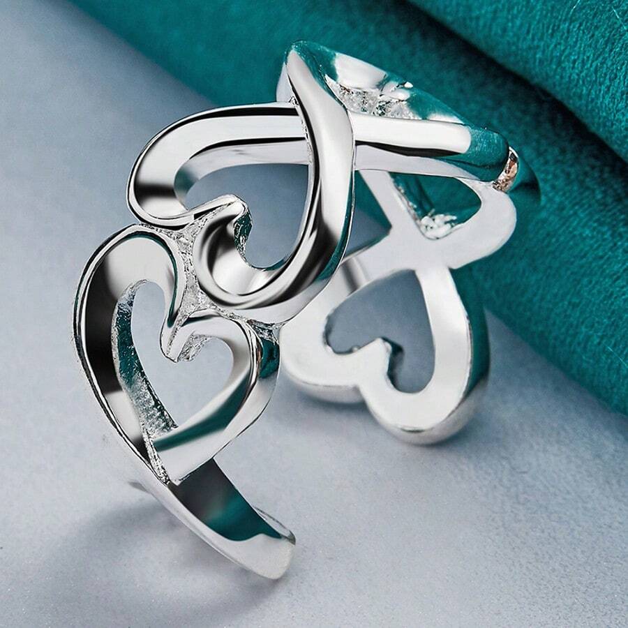 Anillo con forma de corazón de plata de ley 925, joyería de moda para mujer, para boda y fiesta - Plateado - Ver 1