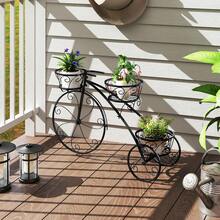Plant Shelf In Bicycle Motif, Flower Shelf With 3 Levels, Metal Flower Stand, With Handle, Free Standing, For Indoor And Outdoor Use, For Garden, Balcony And Terrace, Black - 黑色 - 查看 2