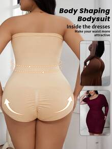 Local Delivery Women's Plus Size Shaping BodysuitTummy Control & Butt Lift, Slimming Fit, Breathable Fabric, Ideal For Postpartum Recovery & Everyday Fitness - 杏色 - 查看 2