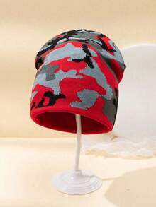 1pc Women's Camouflage Knitted Hat, Autumn/Winter Warm Street Style Casual Beanie - 軍綠色 - 查看 6